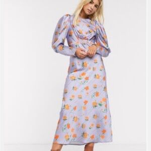 ASOS Lilac Long Sleeve Floral Maxi Dress with Orange Flowers